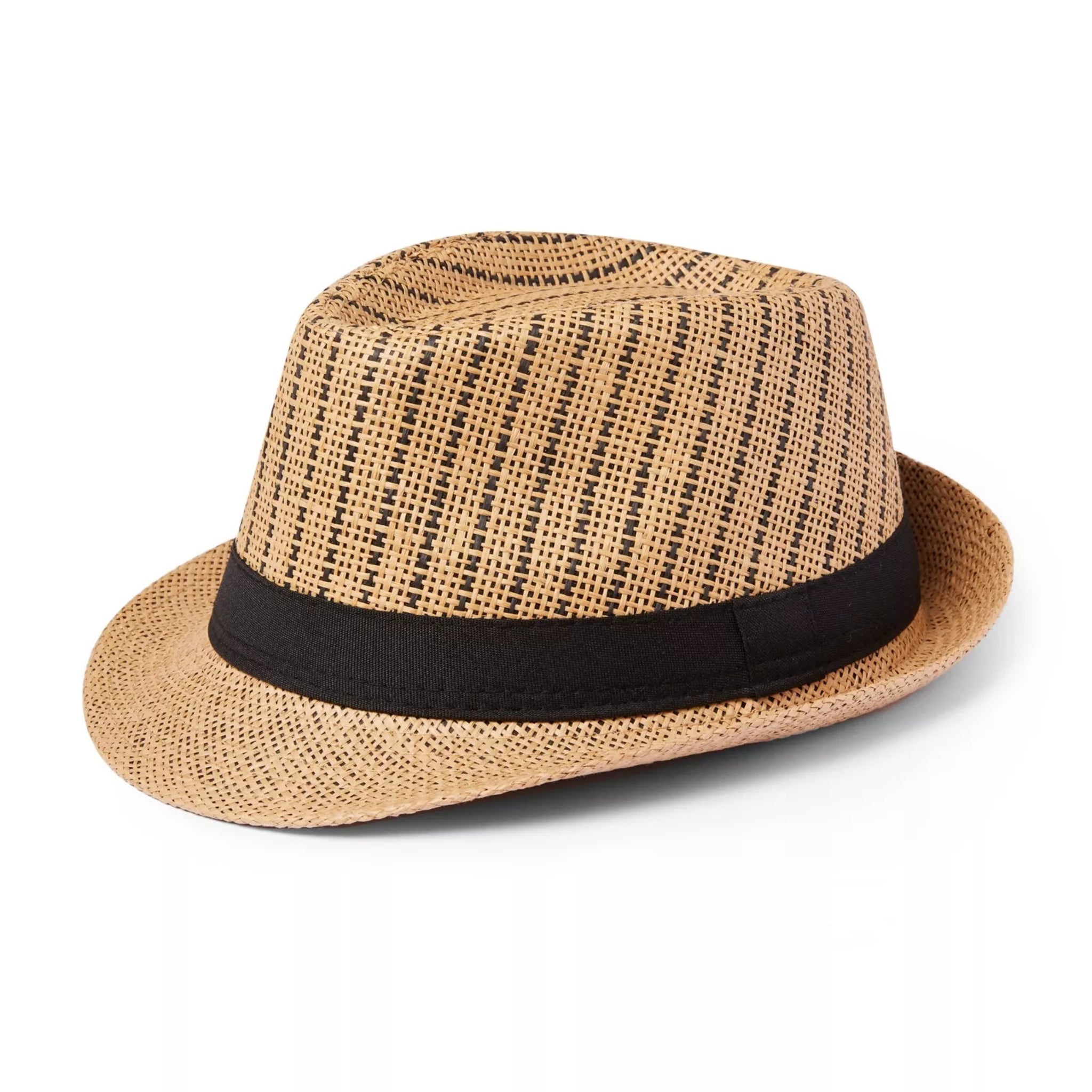 Nicky Adams unisex striped trilby hat –  camel straw summer hat with black band for men and women